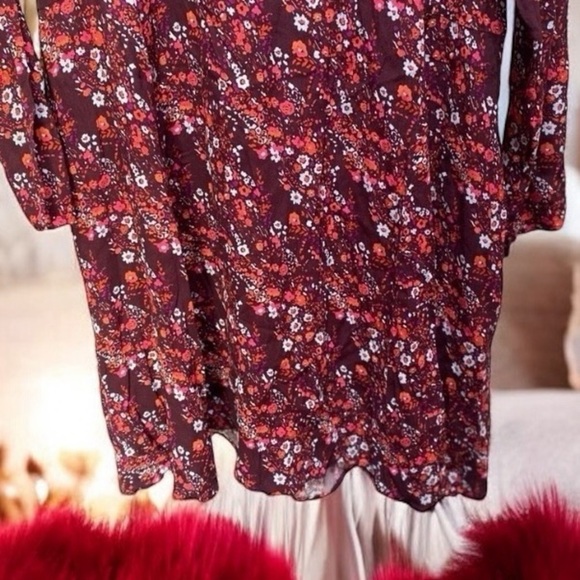 🌟 XL Maroon dress GAP 
long sleeves midi Modest party ditsy floral flowers - Picture 12 of 16